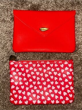 ipsy Red Envelope Clutch and Heart-Print Pouch